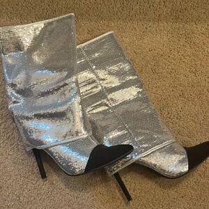 Black suede with silver sequin boots